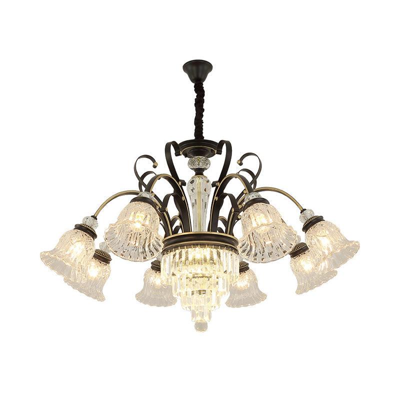 Beveled Glass Crystal Black Ceiling Chandelier Bell 6 Heads Traditional Pendant Light Kit - Rebooters