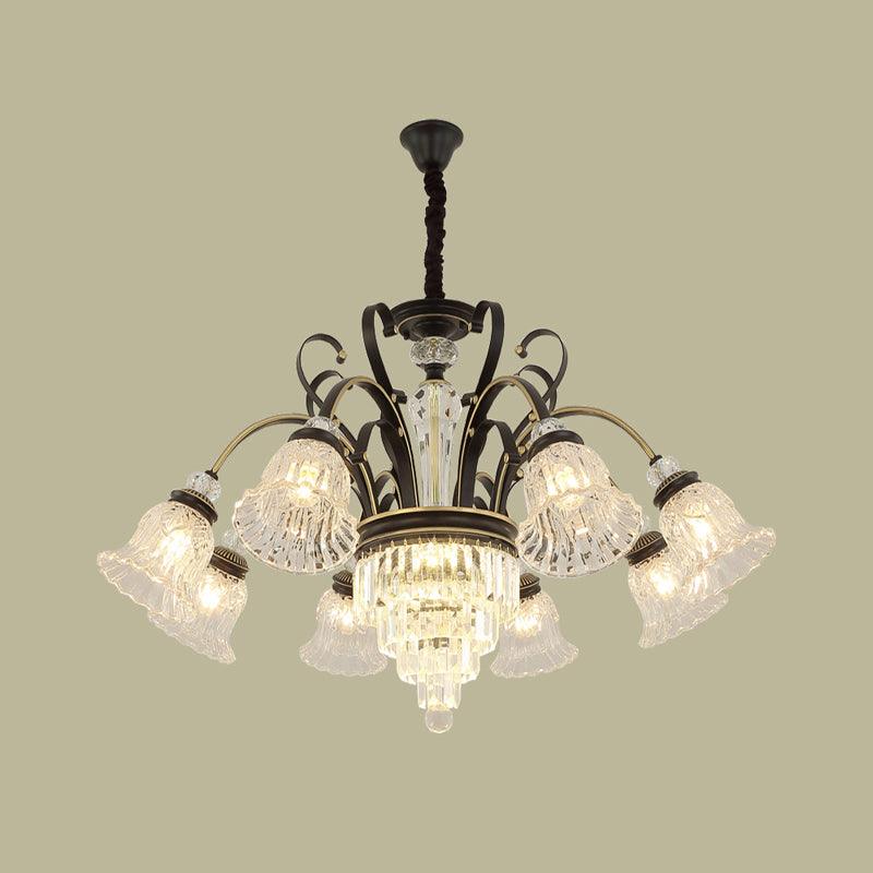 Beveled Glass Crystal Black Ceiling Chandelier Bell 6 Heads Traditional Pendant Light Kit - Rebooters