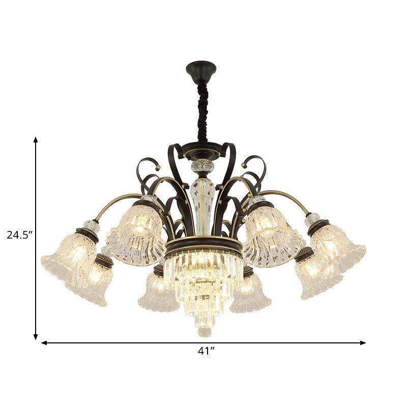 Beveled Glass Crystal Black Ceiling Chandelier Bell 6 Heads Traditional Pendant Light Kit - Rebooters