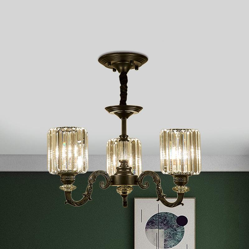 Black 3/6 Bulbs Hanging Chandelier Traditional Crystal Block Drum Ceiling Light Fixture - Rebooters