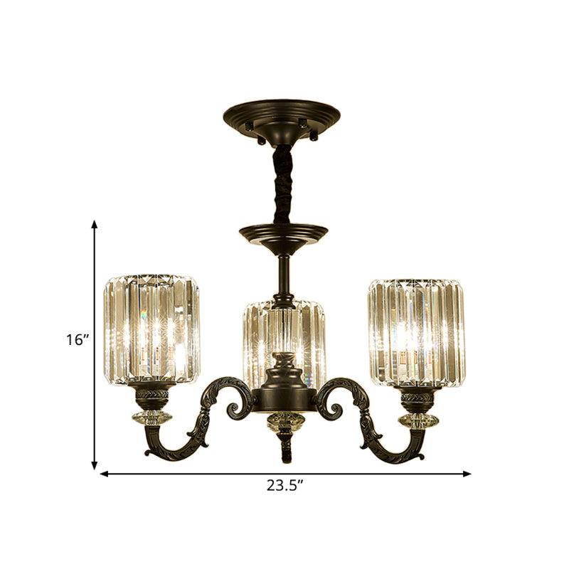 Black 3/6 Bulbs Hanging Chandelier Traditional Crystal Block Drum Ceiling Light Fixture - Rebooters