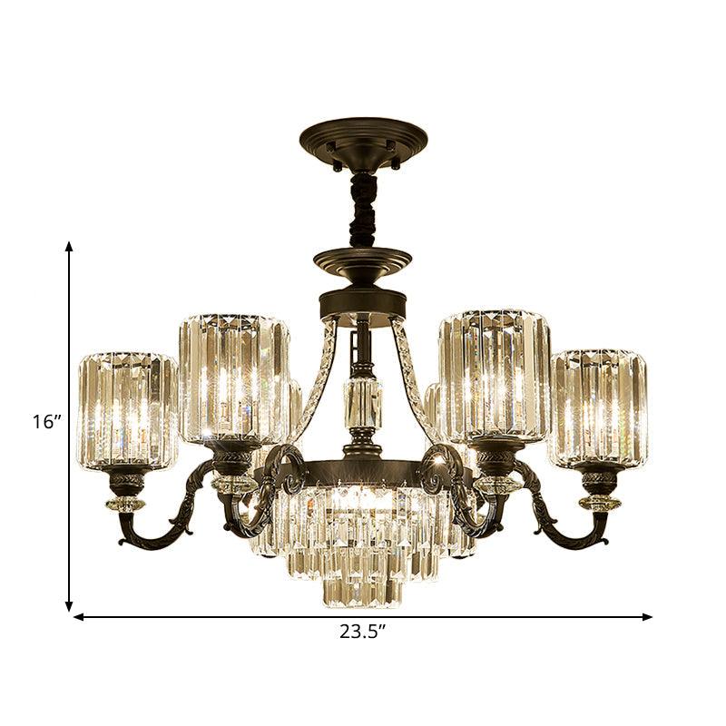 Black 3/6 Bulbs Hanging Chandelier Traditional Crystal Block Drum Ceiling Light Fixture - Rebooters