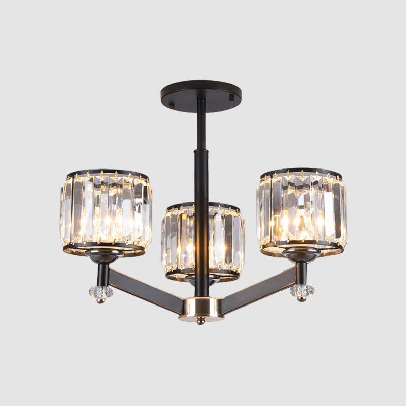 3/6 Lights Crystal Hanging Lamp Kit Traditional Black Cylinder Chandelier Lighting - Rebooters