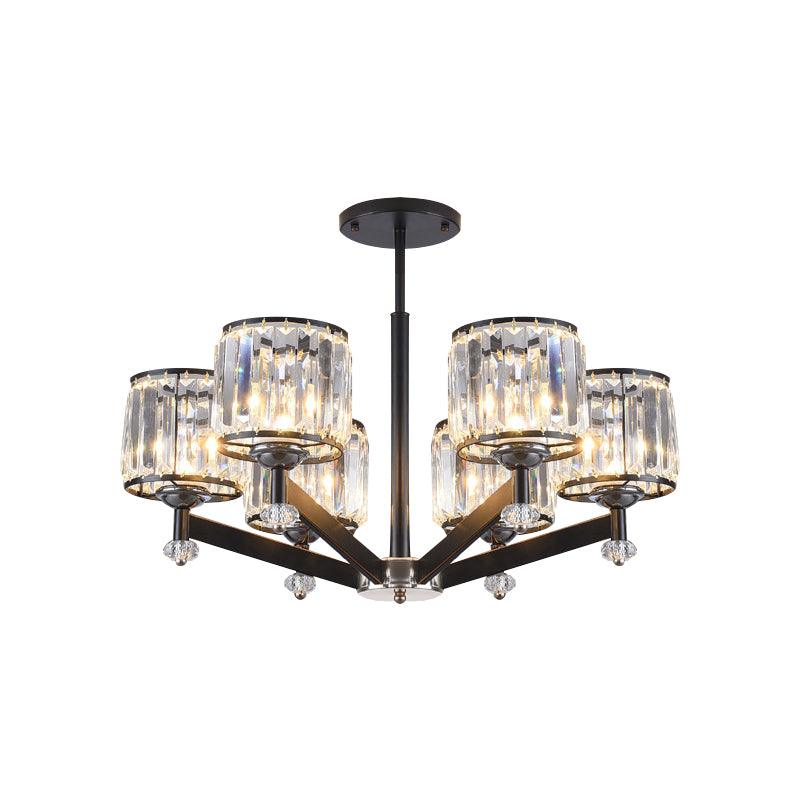 3/6 Lights Crystal Hanging Lamp Kit Traditional Black Cylinder Chandelier Lighting - Rebooters