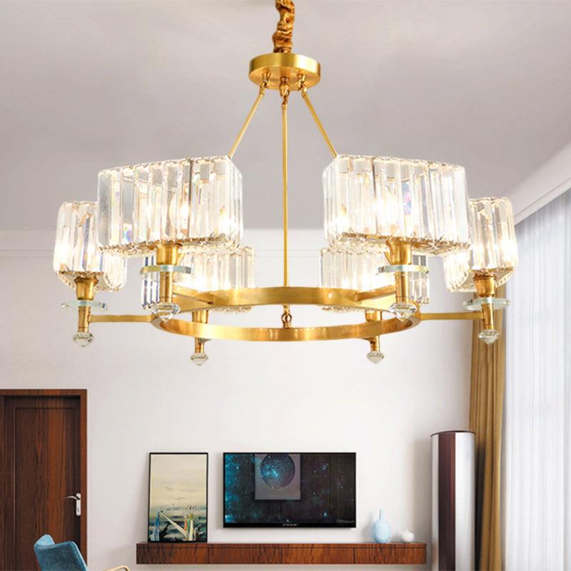 3/6 Bulbs Suspension Lighting Contemporary Cuboid Crystal Pendant Chandelier in Gold - Rebooters