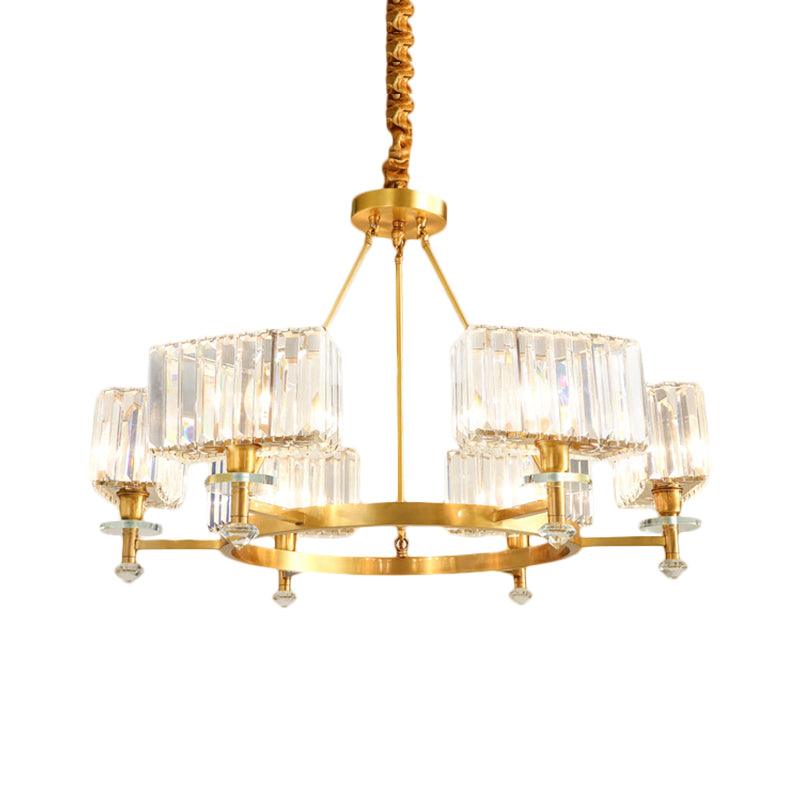 3/6 Bulbs Suspension Lighting Contemporary Cuboid Crystal Pendant Chandelier in Gold - Rebooters