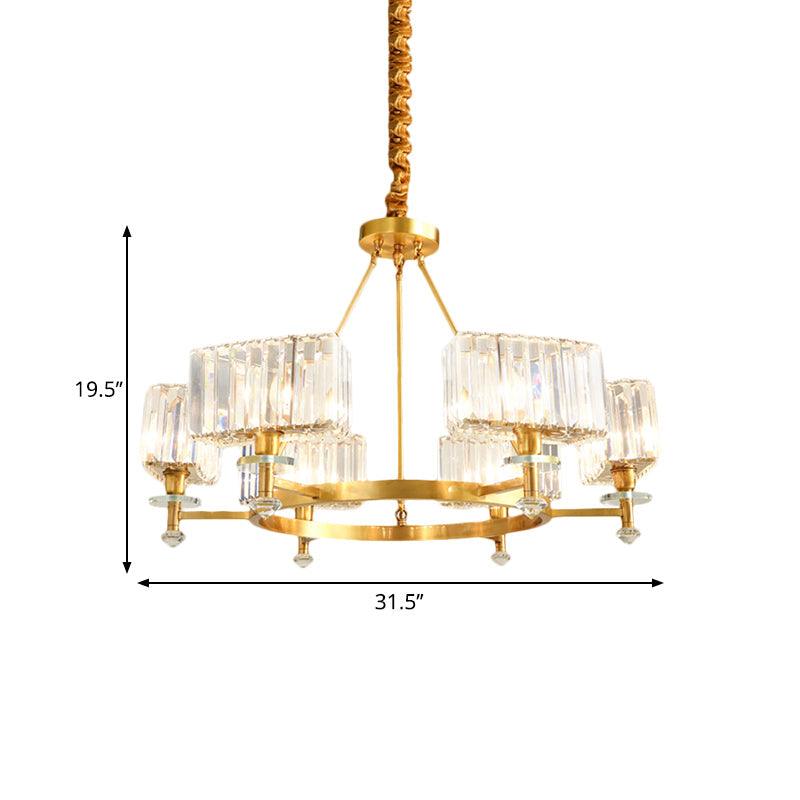 3/6 Bulbs Suspension Lighting Contemporary Cuboid Crystal Pendant Chandelier in Gold - Rebooters
