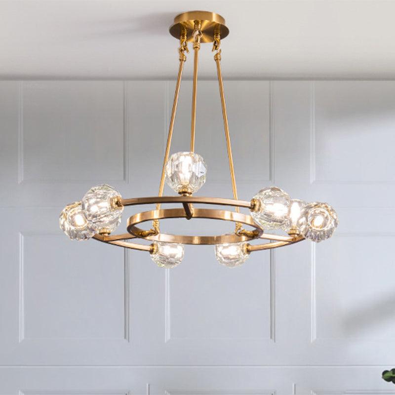 9 Heads Crystal Balls Chandelier Lamp Modern Gold Wheel Light - Rebooters