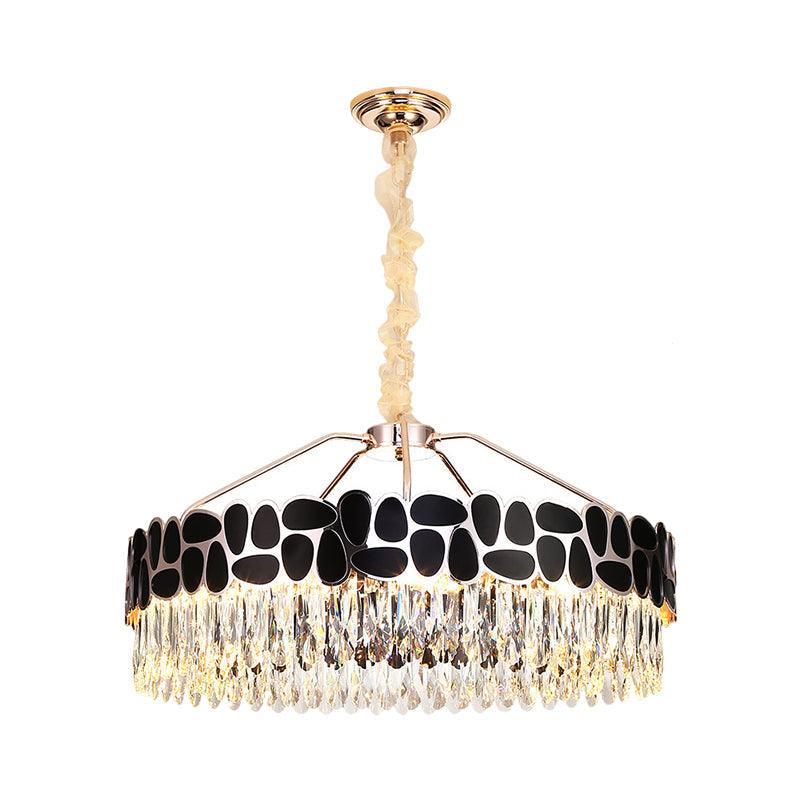 8 Heads Circular Suspension Lighting Modern Black Crystal Chandelier - Rebooters