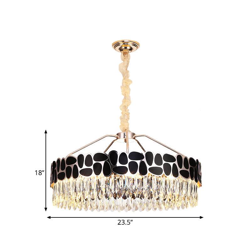 8 Heads Circular Suspension Lighting Modern Black Crystal Chandelier - Rebooters