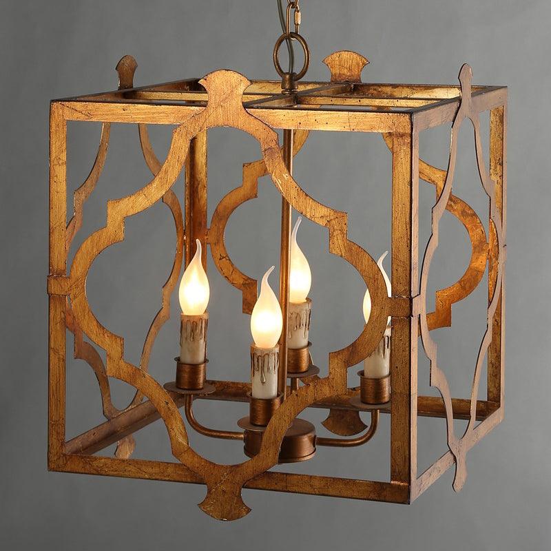 Antiqued Cube Cage Ceiling Chandelier 4 Lights Metal Candelabra - Rebooters