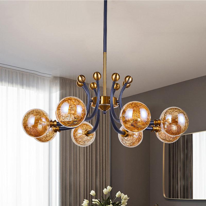 Amber Glass Global Pendant Lamp Minimalism 8/9 Heads Chandelier - Rebooters