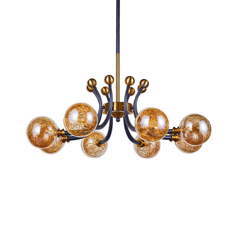 Amber Glass Global Pendant Lamp Minimalism 8/9 Heads Chandelier - Rebooters