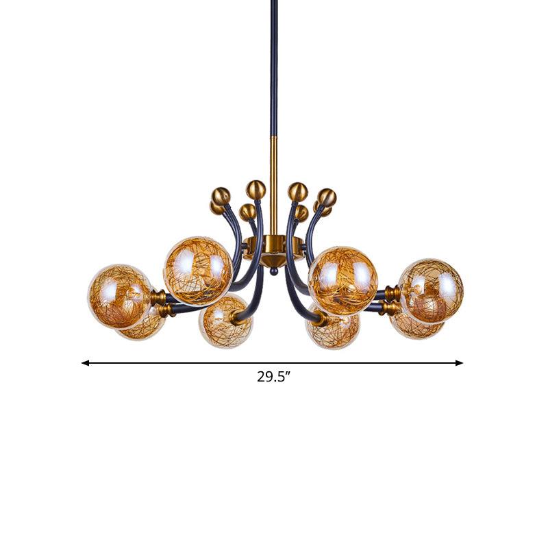 Amber Glass Global Pendant Lamp Minimalism 8/9 Heads Chandelier - Rebooters