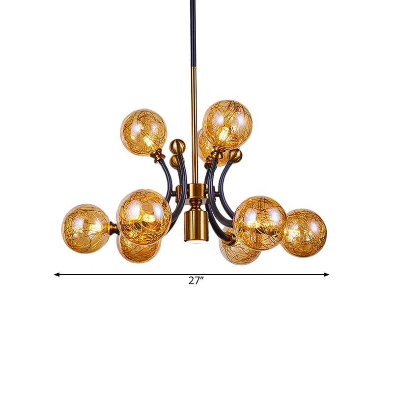 Amber Glass Global Pendant Lamp Minimalism 8/9 Heads Chandelier - Rebooters
