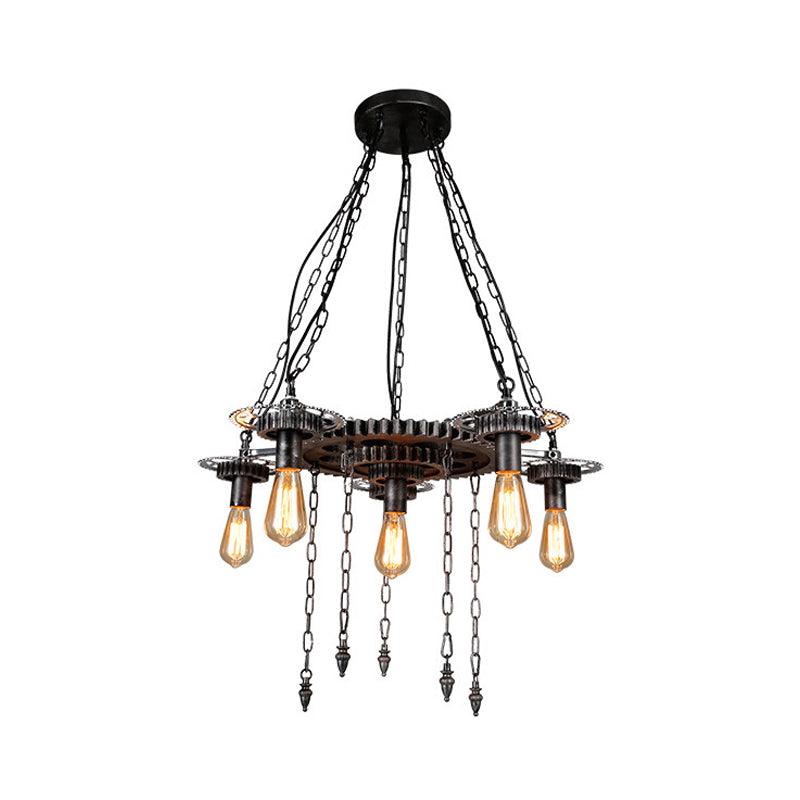 Aged Silver Gear Design Ceiling Lamp Vintage Industrial Metal 6 Heads Restaurant Hanging Lamp - Rebooters