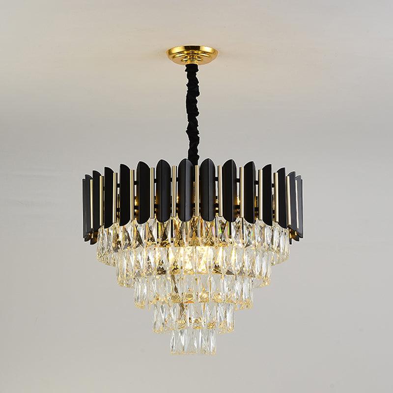 6 Heads Tapered Pendant Chandelier Modern Black Finish Clear Crystal Blocks Ceiling Lamp - Rebooters