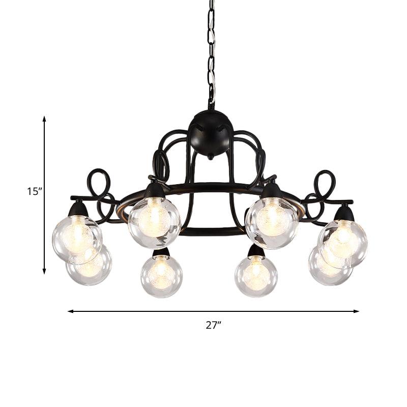 6/8-Light Pendant Light Fixture Rustic Mini Ball Clear Glass Hanging Chandelier in Black - Rebooters