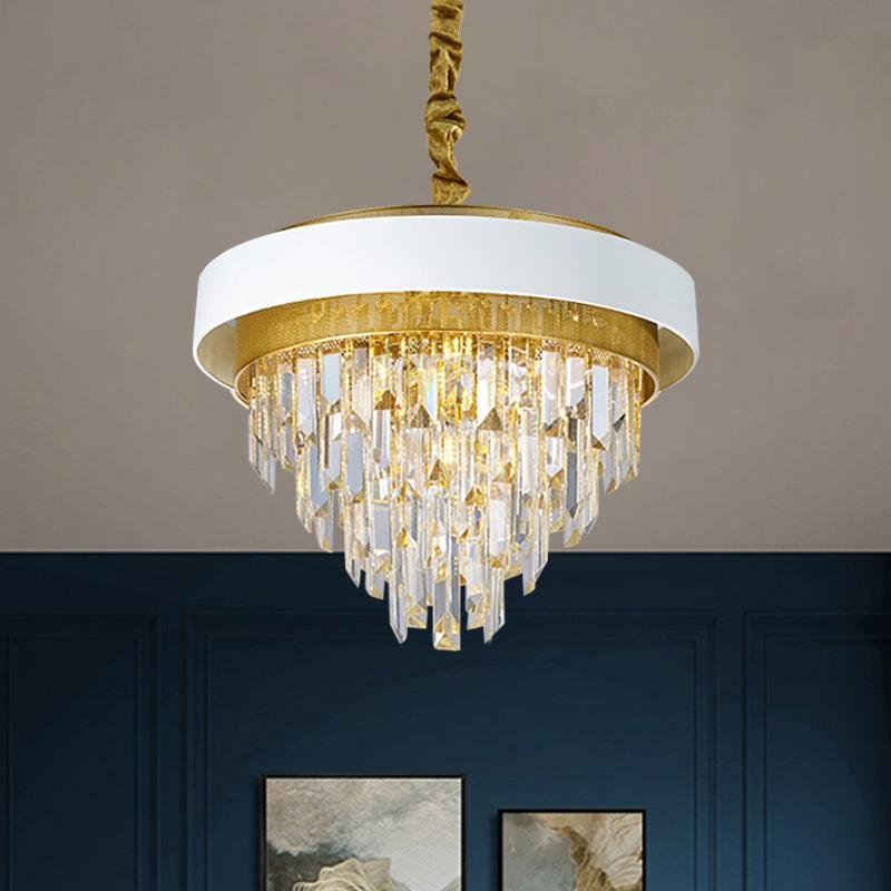 5 Heads Taper Ceiling Chandelier Traditional Black White Finish Crystal Prisms Pendant - Rebooters