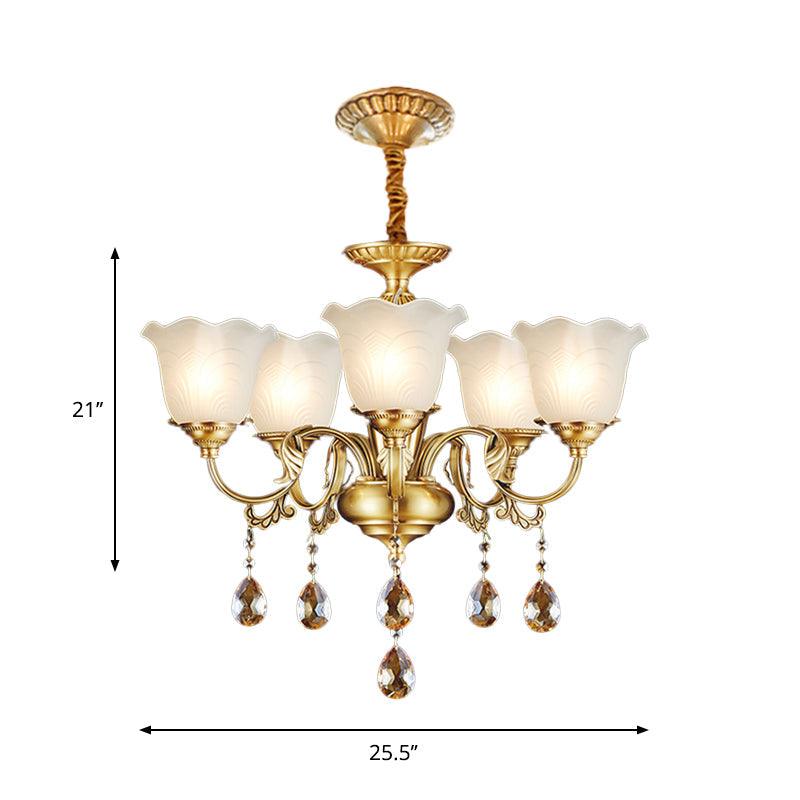 3/5 Bulbs Scrolls Hanging Lamp Traditional Gold Crystal Chandelier - Rebooters