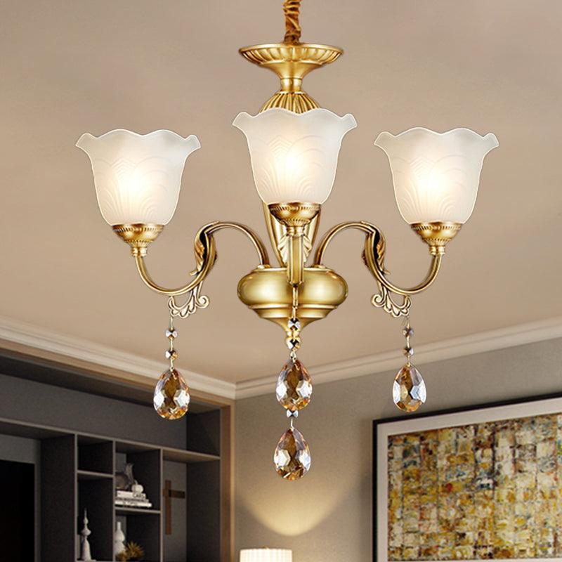3/5 Bulbs Scrolls Hanging Lamp Traditional Gold Crystal Chandelier - Rebooters