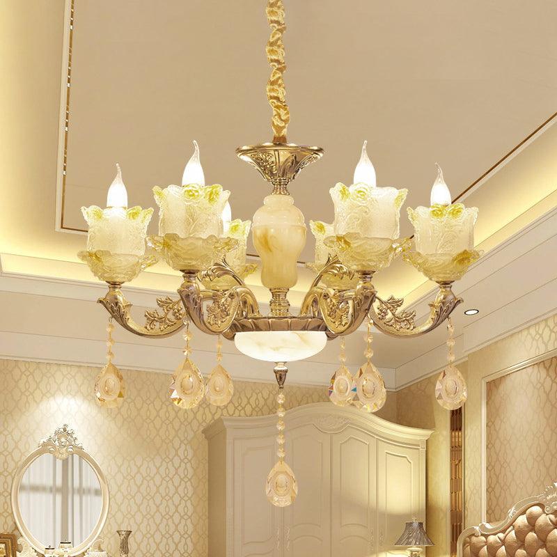 6 Heads Swirling Arm Chandelier Light Brass Crystal Pendant - Rebooters