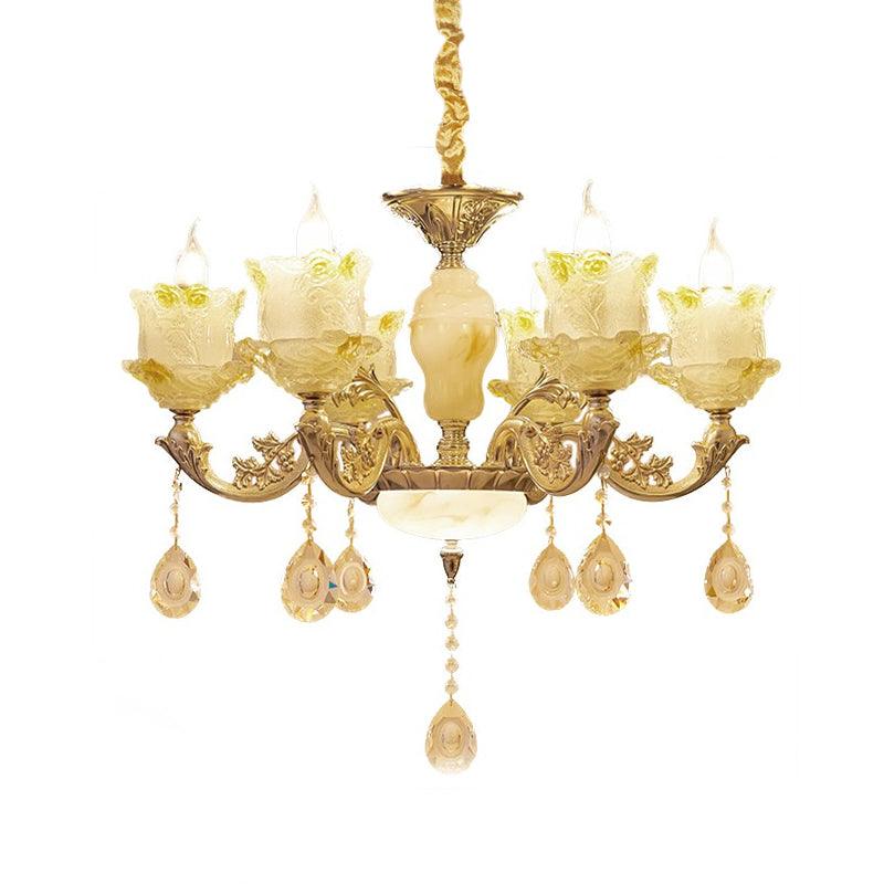 6 Heads Swirling Arm Chandelier Light Brass Crystal Pendant - Rebooters