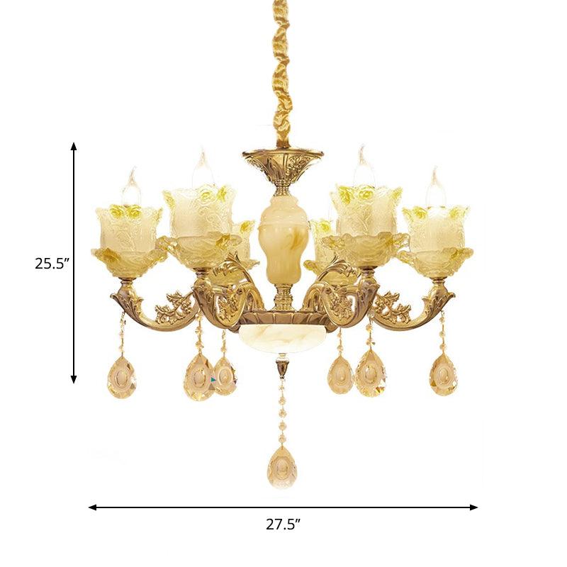 6 Heads Swirling Arm Chandelier Light Brass Crystal Pendant - Rebooters