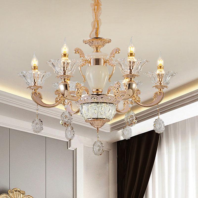 6/8 Bulbs Suspension Lighting Traditional Flower Crystal Chandelier - Rebooters