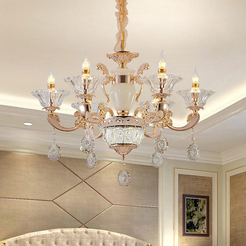 6/8 Bulbs Suspension Lighting Traditional Flower Crystal Chandelier - Rebooters