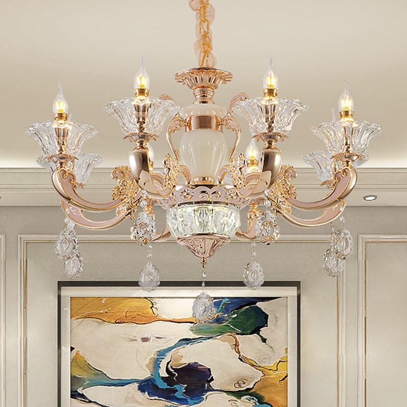 6/8 Bulbs Suspension Lighting Traditional Flower Crystal Chandelier - Rebooters