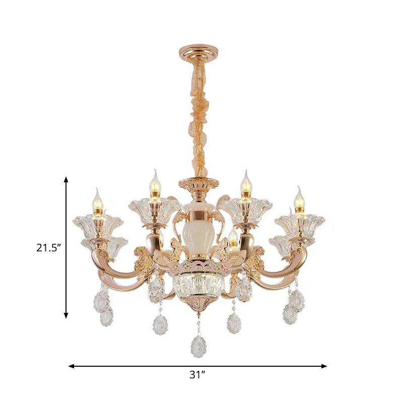 6/8 Bulbs Suspension Lighting Traditional Flower Crystal Chandelier - Rebooters