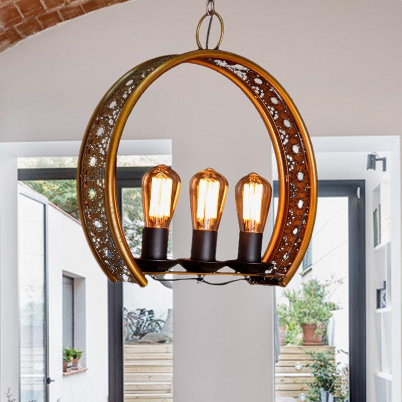 Bare Bulb Metal Hanging Light Three-Light Brass Chandelier - Rebooters