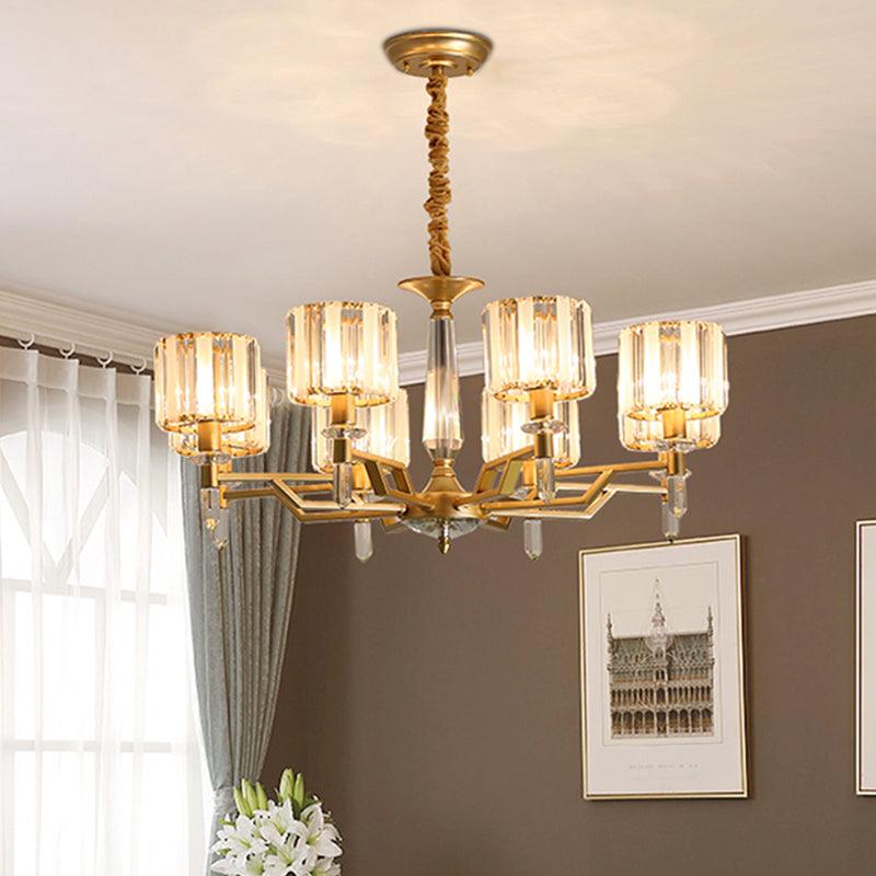 6/8 Bulbs Crooked Arm Ceiling Chandelier Gold Crystal Shade - Rebooters