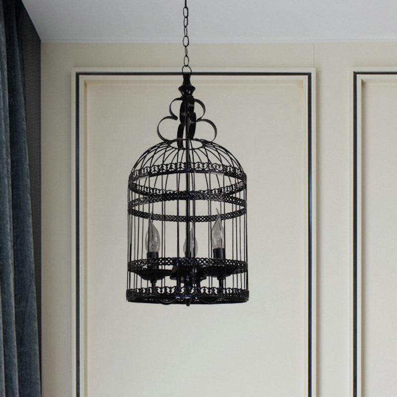 3/6 Bulbs Bird Cage Hanging Light with Candle Black Chandelier - Rebooters