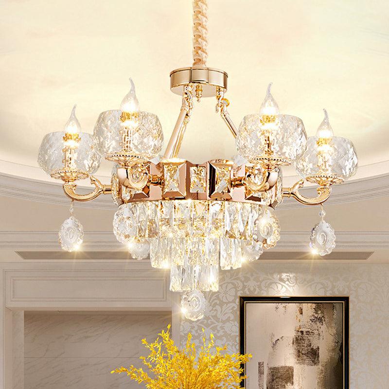 6/8 Bulbs Bowl Shade Drop Pendant Crystal Chandelier Lamp - Rebooters