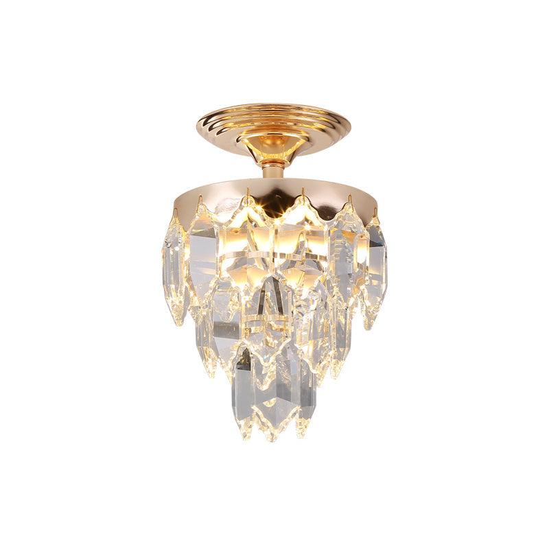 3-Tier Crystal Rod Drop Lamp Modern Style 2 Lights Foyer Chandelier in Gold - Rebooters