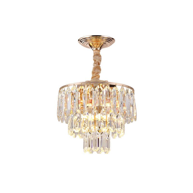 3-Tier Crystal Rod Drop Lamp Modern Style 2 Lights Foyer Chandelier in Gold - Rebooters
