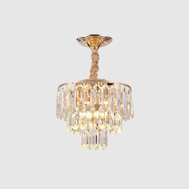 3-Tier Crystal Rod Drop Lamp Modern Style 2 Lights Foyer Chandelier in Gold - Rebooters
