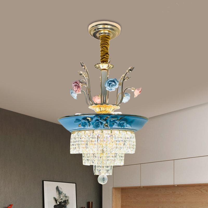 14"/17" W Antiqued Tiers Chandelier Cut Crystal Lamp - Rebooters