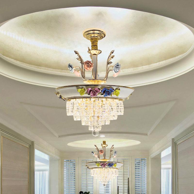 14"/17" W Antiqued Tiers Chandelier Cut Crystal Lamp - Rebooters