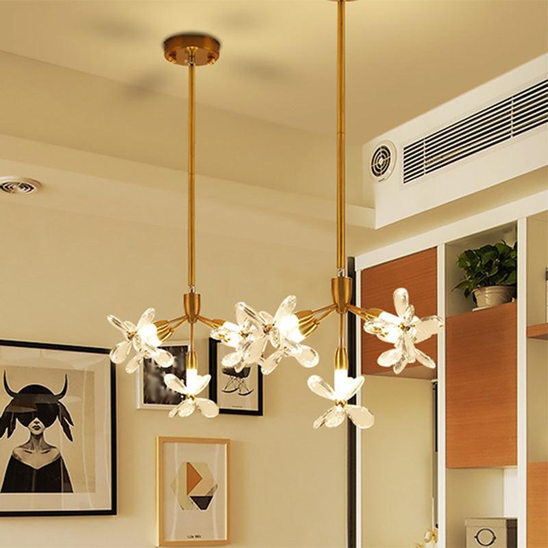 5 Heads Flower Pendant Chandelier Minimalist Gold Crystal - Rebooters