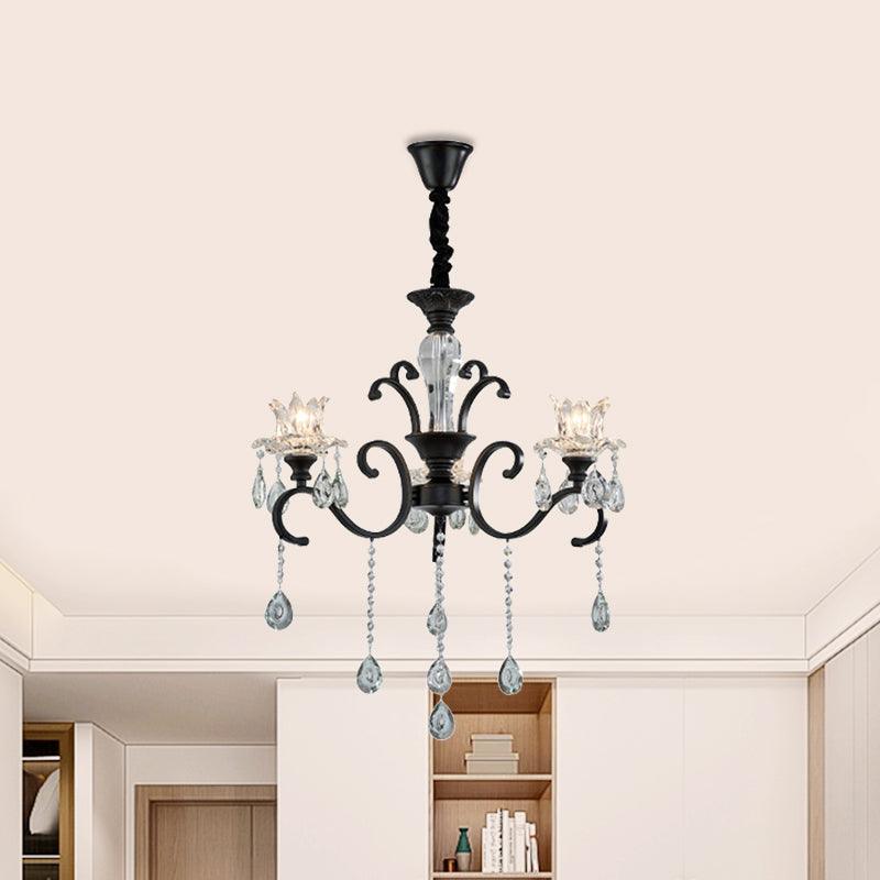 3/6 Heads Swirled Arm Chandelier Traditional Black Metal Lamp - Rebooters