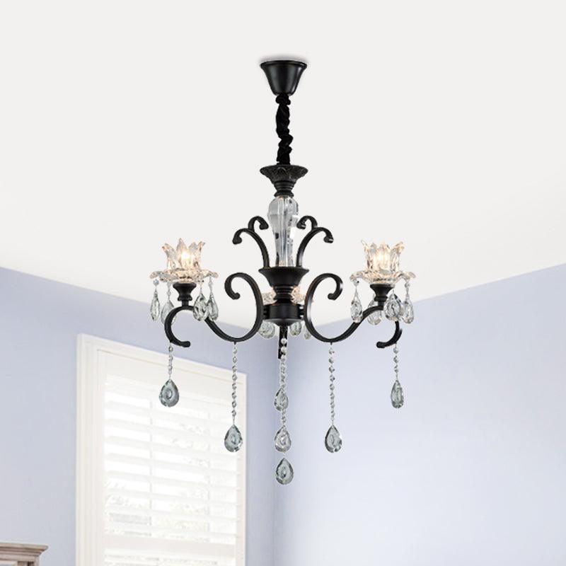 3/6 Heads Swirled Arm Chandelier Traditional Black Metal Lamp - Rebooters