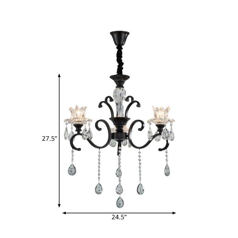3/6 Heads Swirled Arm Chandelier Traditional Black Metal Lamp - Rebooters
