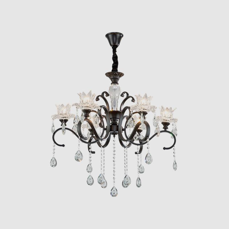 3/6 Heads Swirled Arm Chandelier Traditional Black Metal Lamp - Rebooters
