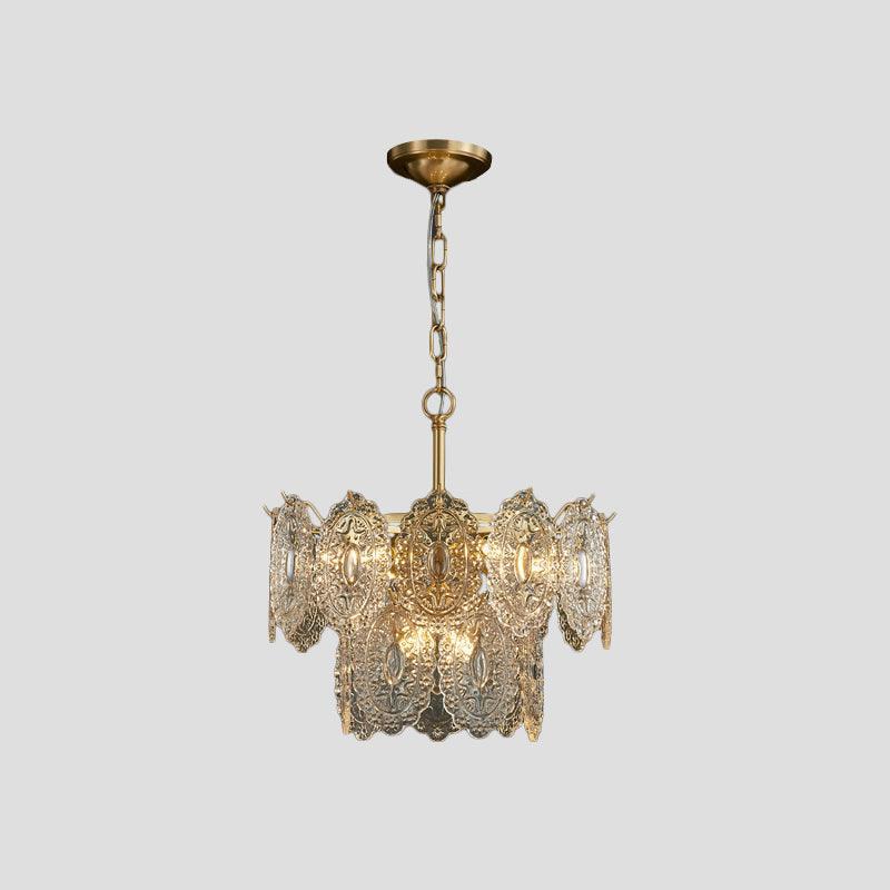 5/7 Heads Embossed Crystal Panels Chandelier Lamp Modern Gold Canopy Tapered Pendant Lighting 15.5 19.5 W - Rebooters
