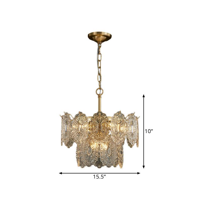 5/7 Heads Embossed Crystal Panels Chandelier Lamp Modern Gold Canopy Tapered Pendant Lighting 15.5 19.5 W - Rebooters