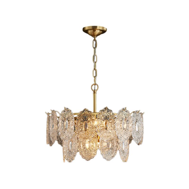5/7 Heads Embossed Crystal Panels Chandelier Lamp Modern Gold Canopy Tapered Pendant Lighting 15.5 19.5 W - Rebooters