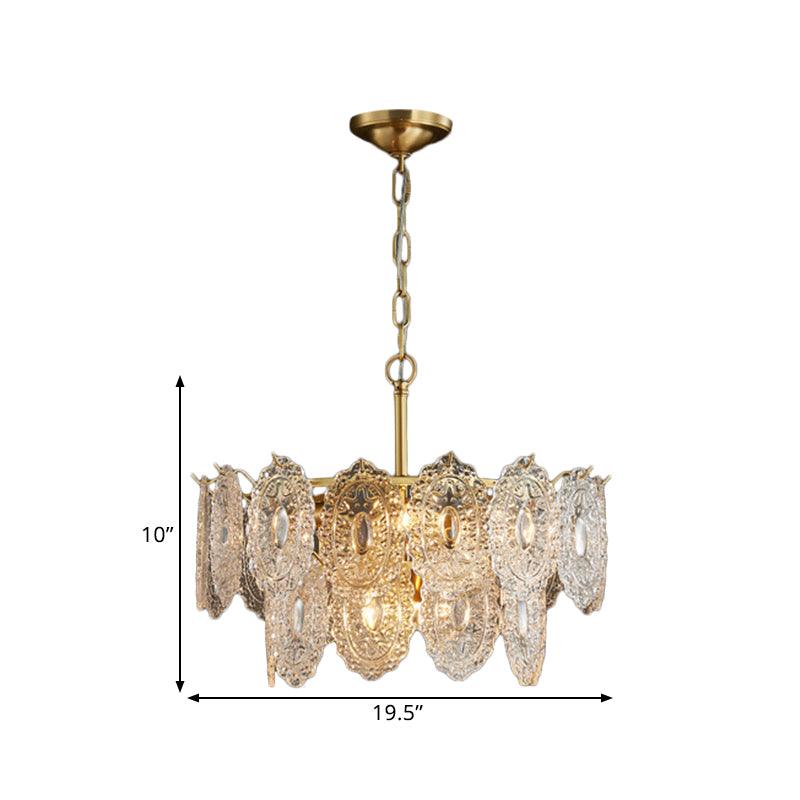 5/7 Heads Embossed Crystal Panels Chandelier Lamp Modern Gold Canopy Tapered Pendant Lighting 15.5 19.5 W - Rebooters